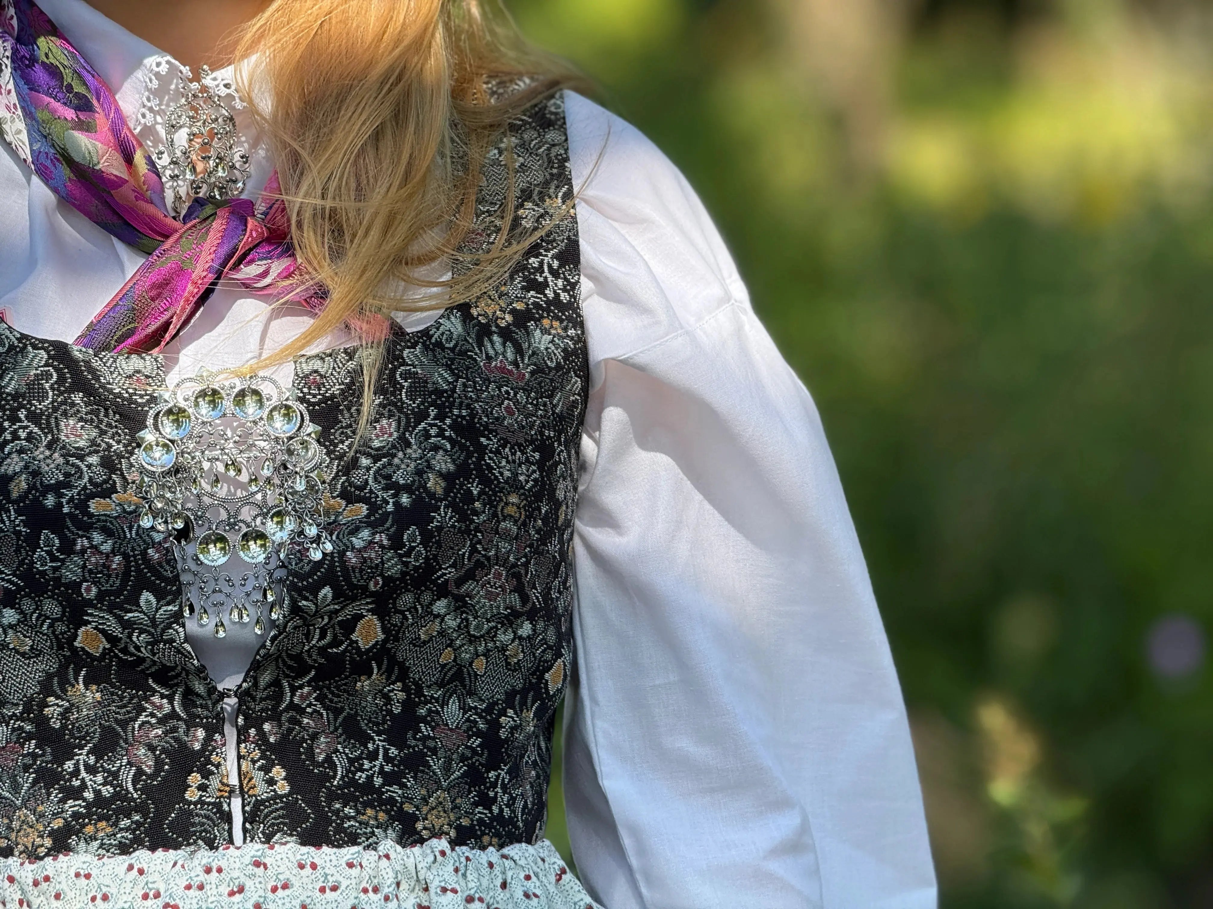Reconstructed Black Brocade for Bunad Hulda Bunader